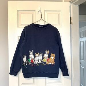 Vintage Navy blue Cat Print Sweatshirt